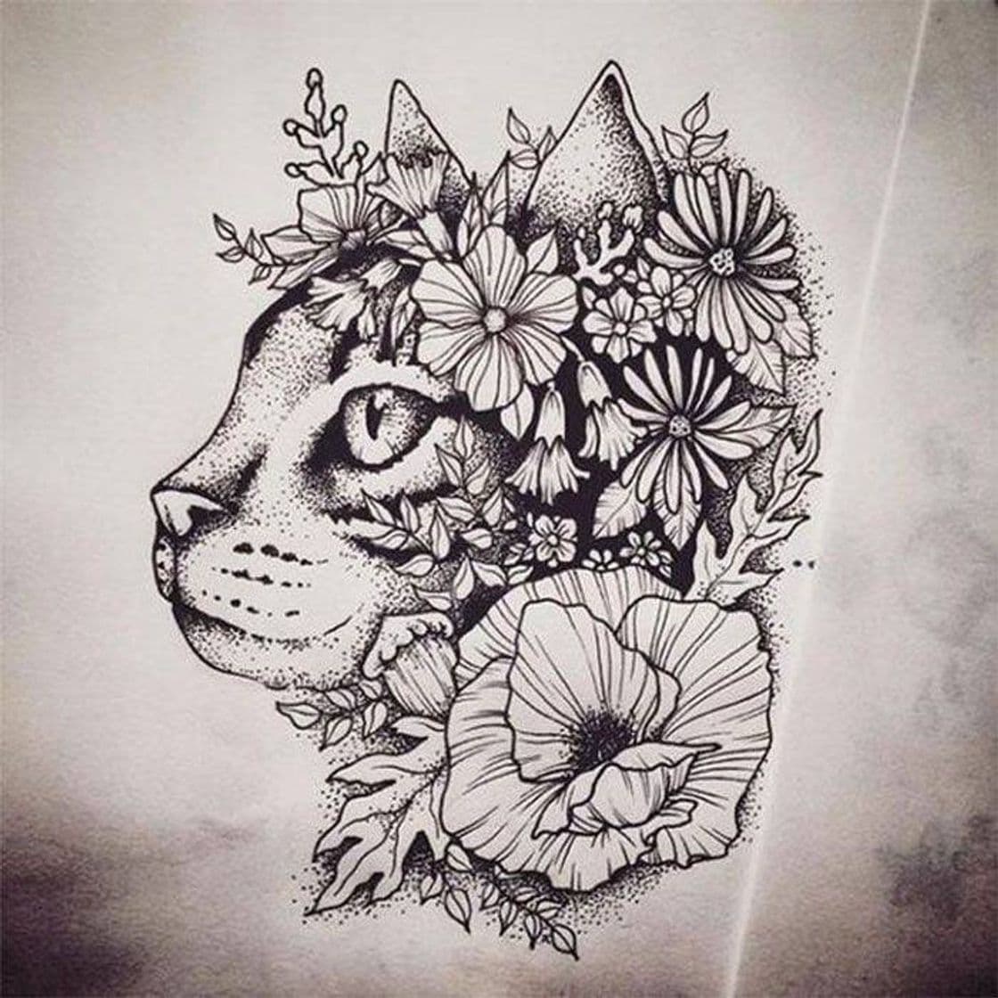 Moda Tattoo de gato com flores 😻😼