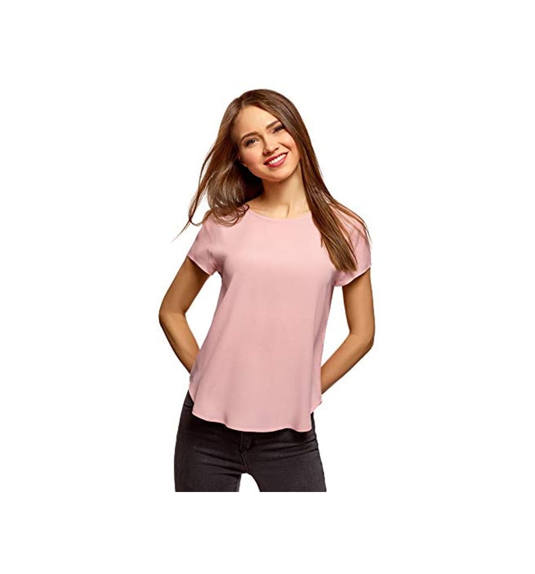 Moda oodji Ultra Mujer Blusa Básica de Viscosa, Rosa, ES 44