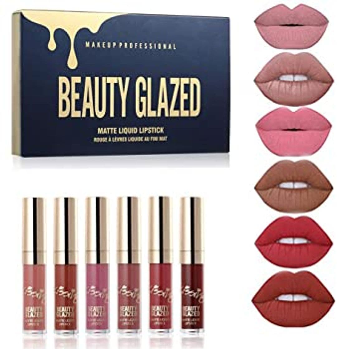 Beauty Beauty Glazed Lápiz labial líquido mate Set 6 colores Niebla Lápices labiales