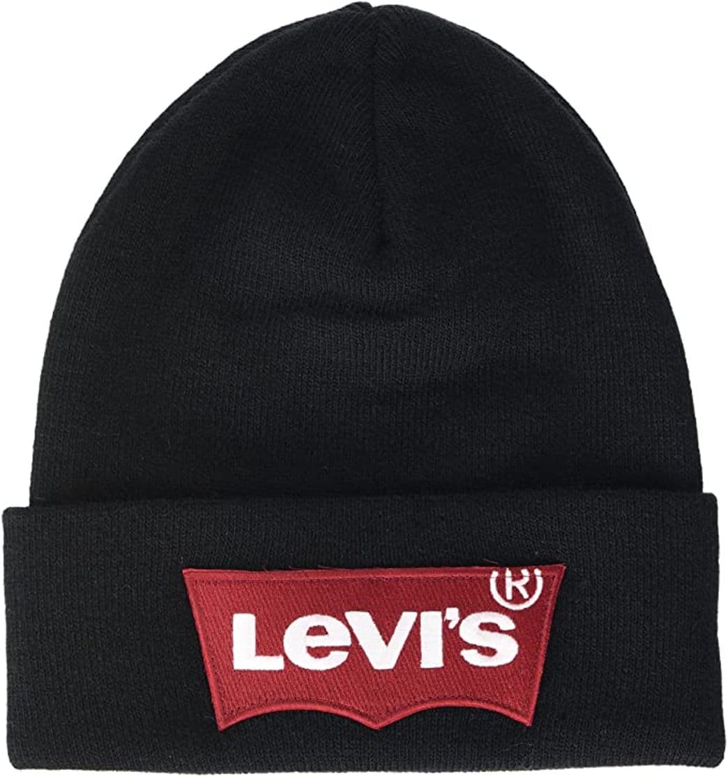 Moda Levi's Red Batwing Embroidered Slouchy Beanie Gorro de Punto, Negro