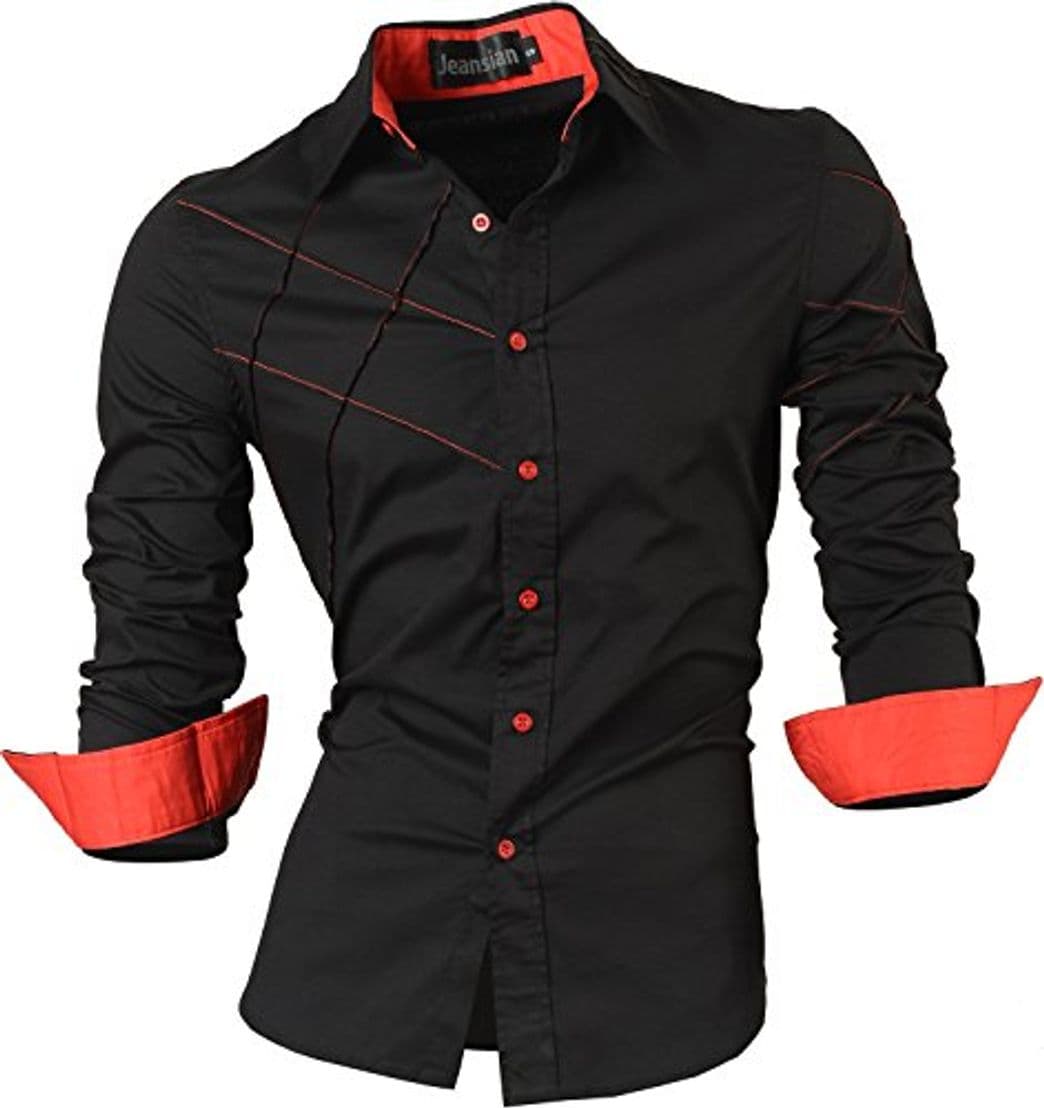 Moda jeansian Camisas de Hombres Mangas Largas Moda Men Shirts Slim Fit Causal Long Sleves Fashion 2028 Black M