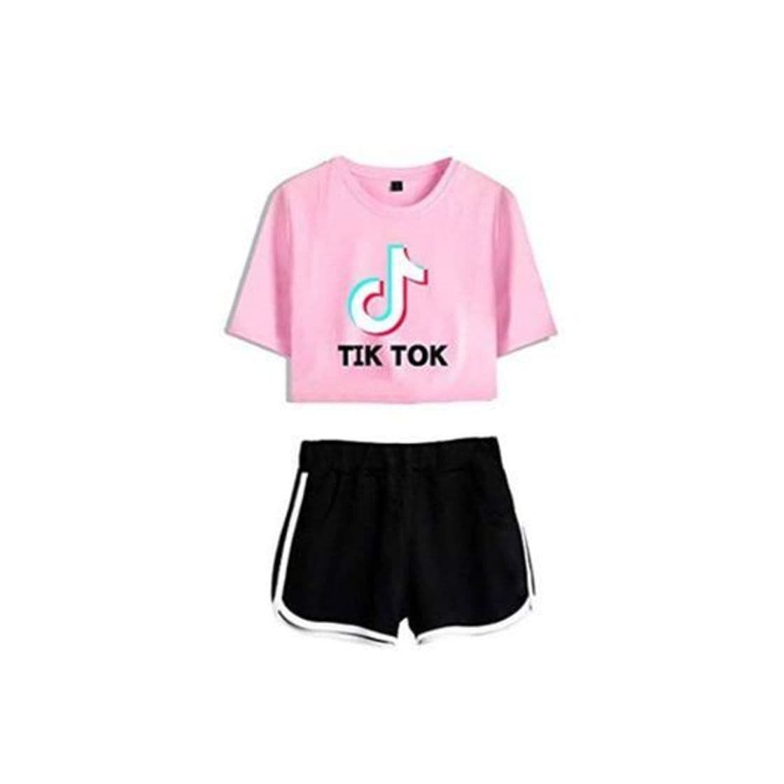 Moda Camiseta y Pantalones Cortos Set TIK TOK Impresa Crop Top T-Shirt