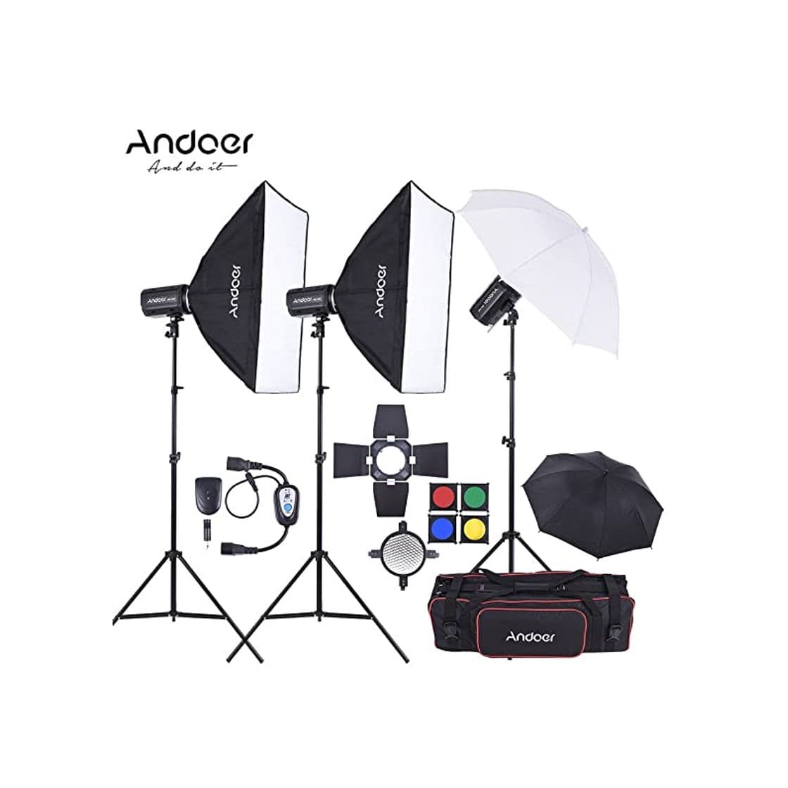 Electrónica ESDDI - Kit de iluminación Profesional con Softbox y Paraguas - 4x85W