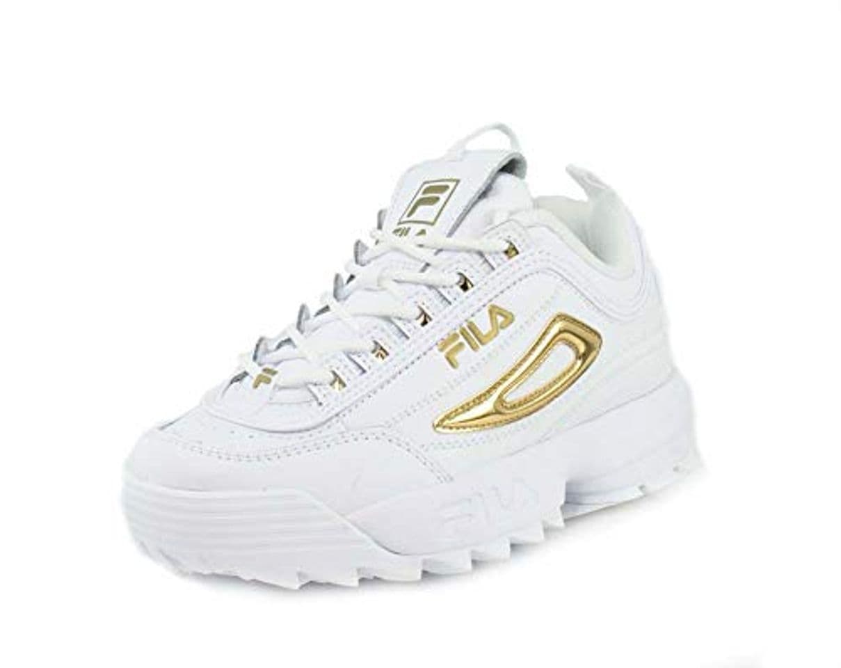 Place Fila Women's Disruptor-II-Metallic-Accent White/Metallic Gold Sneakers Shoes