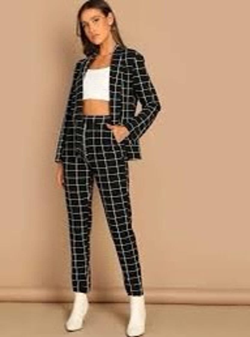 Fashion Grid Print Blazer & Straight Leg Pants❤️