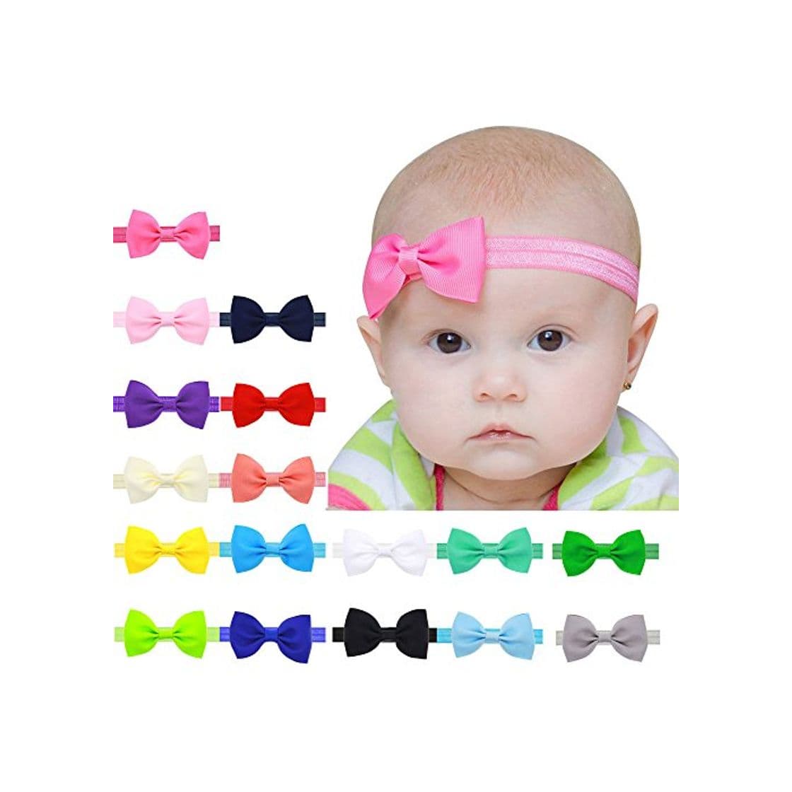 Moda Yistu 17 pcs Bebé niños niñas Bowknot Mini diadema elástica venda