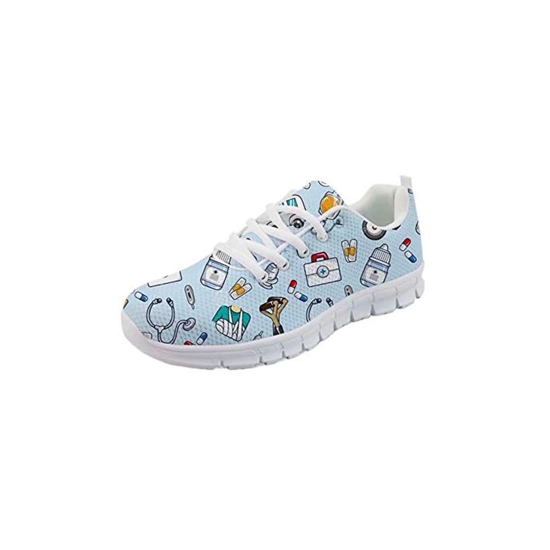 Fashion POLERO Sneaker Zapatillas de Deporte Nurse Bear Botiquín para Dama Mujer con Cordones 38 Talla Europea