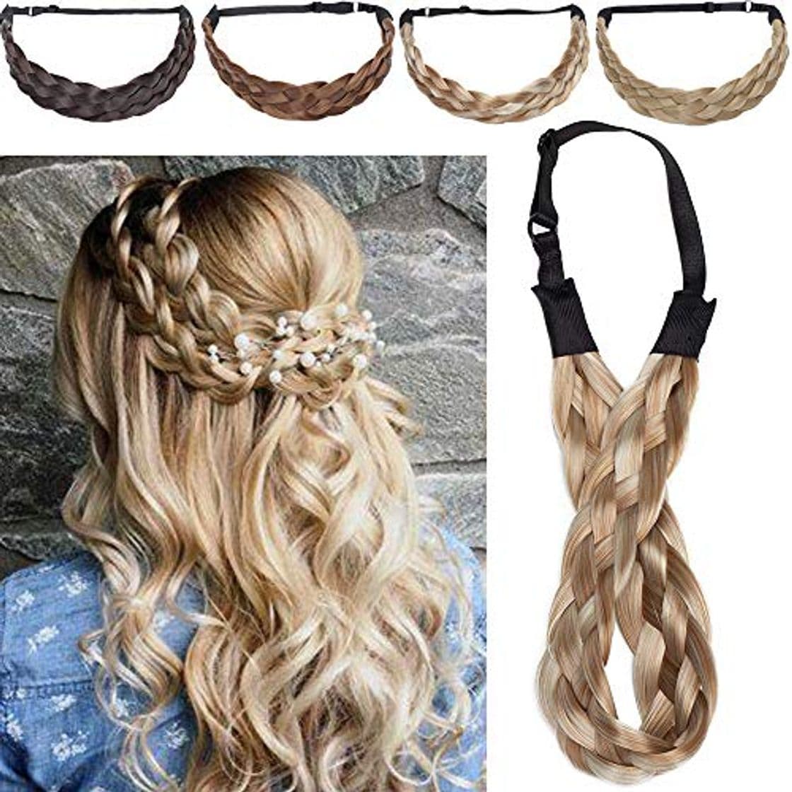 Moda 5 Strands Diadema Extensiones de Pelo Sintético Braid hair Trenzadas Elásticas Se