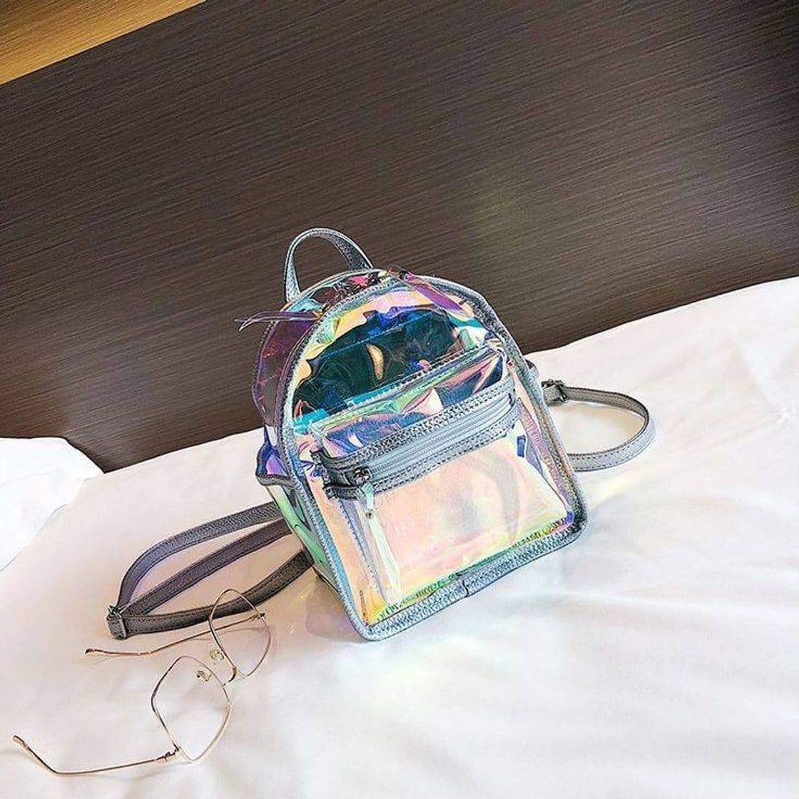 Moda Fashion Silver Mini Backpacks Holographic Pocket Front Clear ...