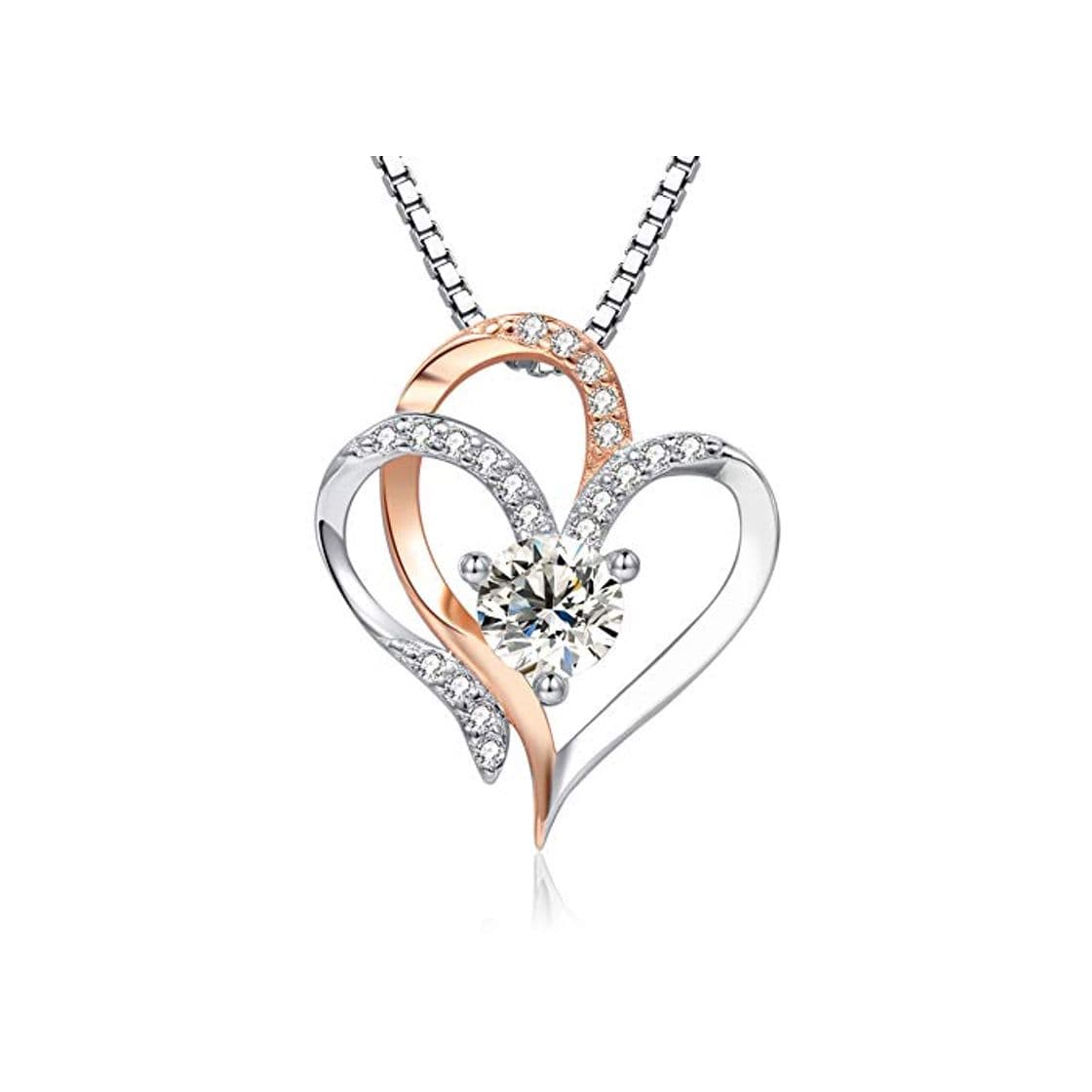 Moda EVERU Collar Mujer Corazón Plata 925 Colgante Brillante Circonita Regalos Cadena 45cm Longitud con Hermosa Caja Regalo