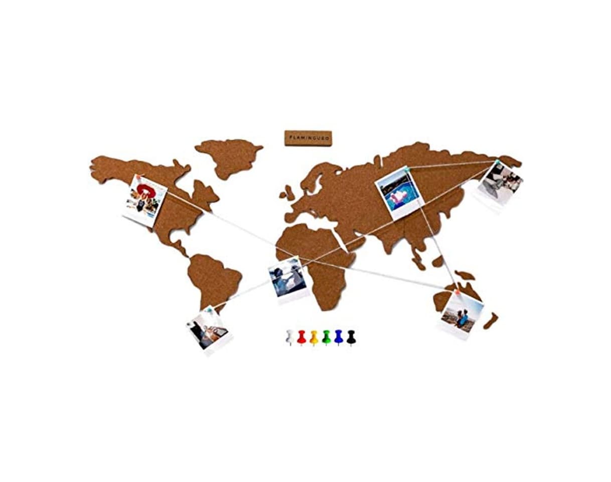 Producto Flamingueo Mapa Mundi Corcho Pared - Mapa del Mundo con Chinchetas para