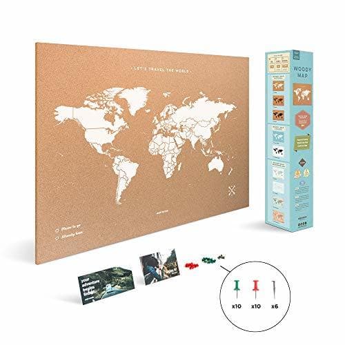 Elemento de la categoría hogar Miss Wood Map XL - Mapa del mundo de corcho, 60 x 90 cm, Blanco