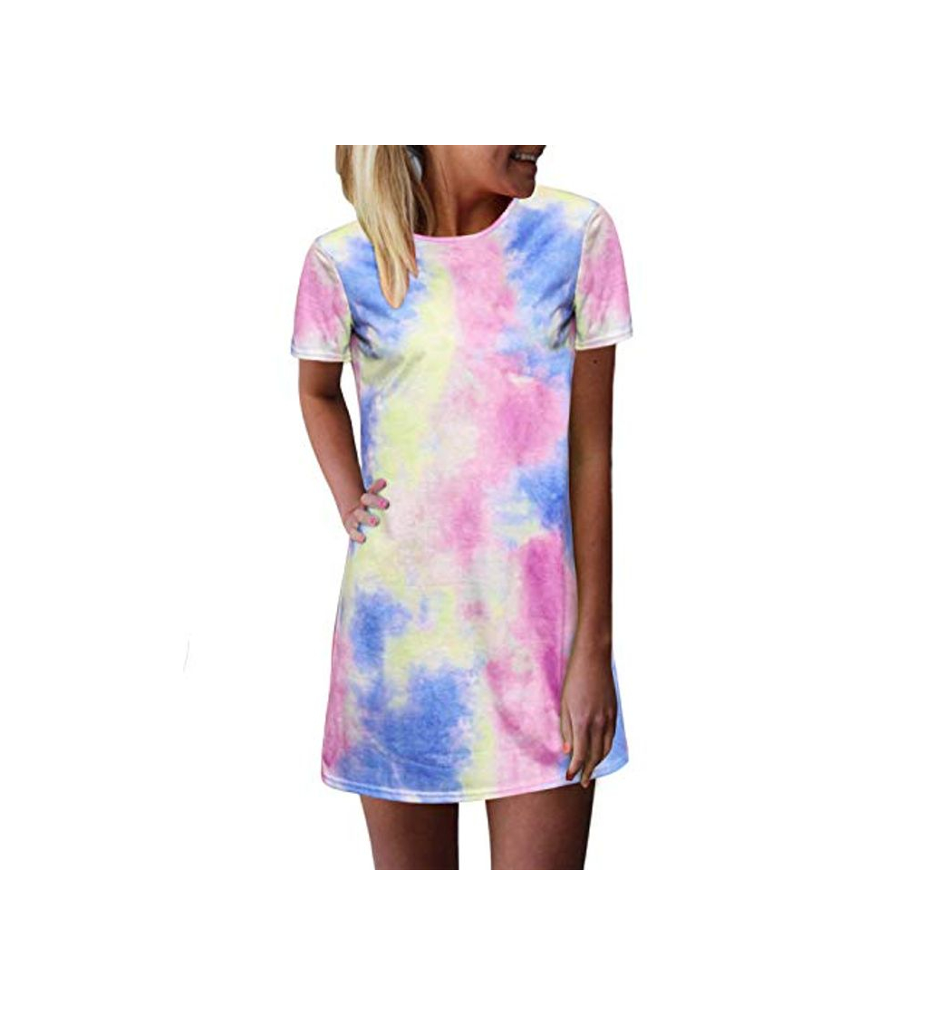 Moda ZANZEA Mini Vestido de Manga Corta de Verano para Mujer Floral Gradient