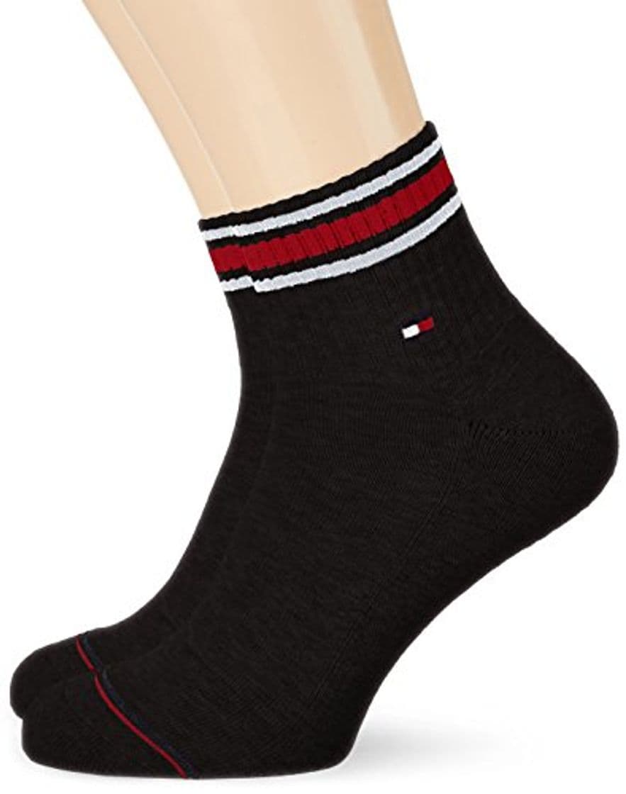 Moda Tommy Hilfiger TH Men Iconic Sports Quarter 2P, Calcetines para Hombre, Negro