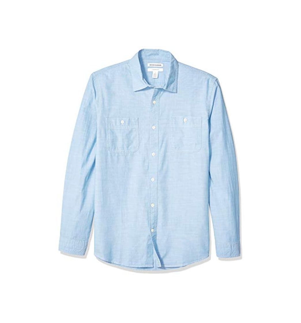 Fashion Amazon Essentials - Camisa de cambray con manga larga y corte entallado