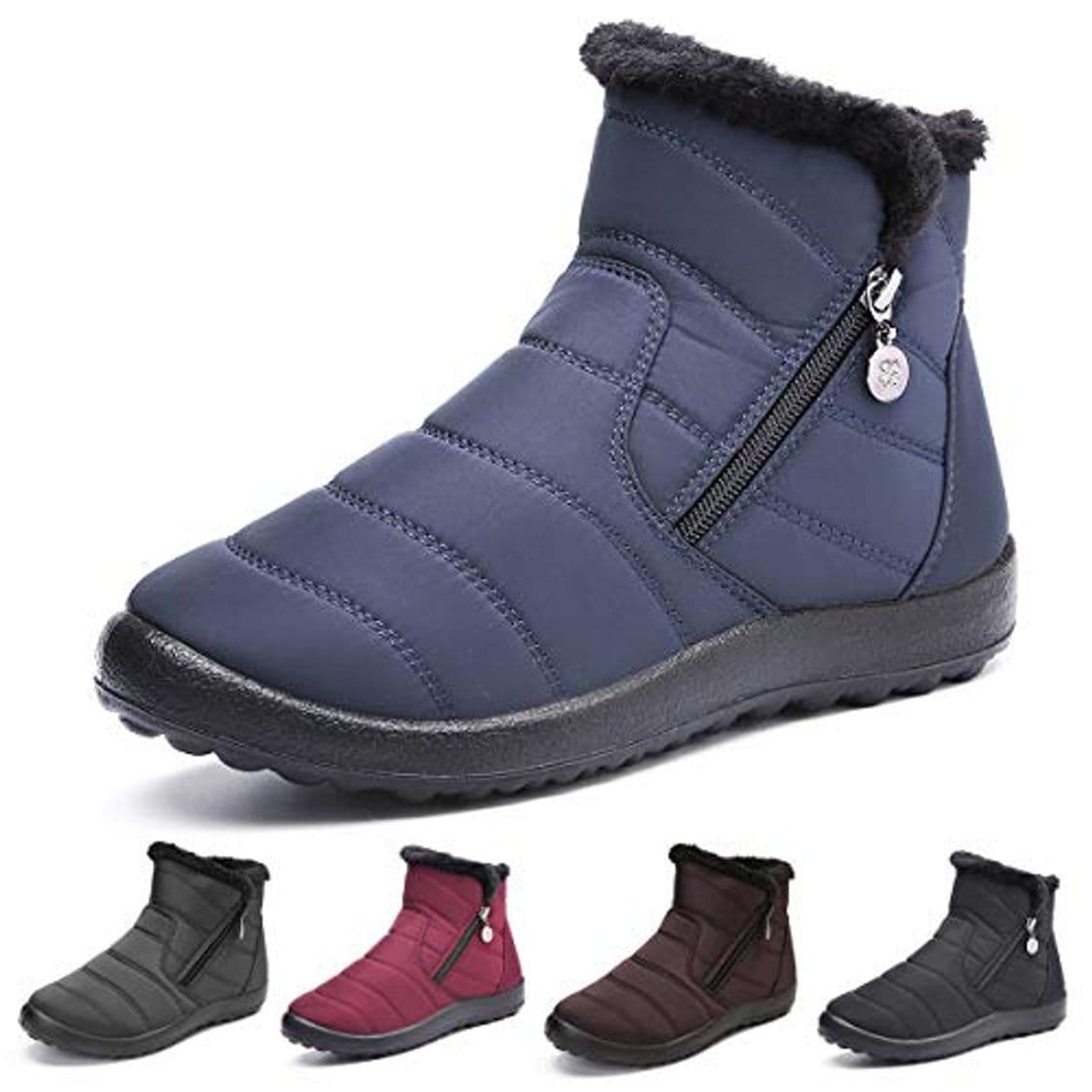 Moda gracosy Botas de Mujer Otono Invierno Goma Encaje Forro de Piel Punta