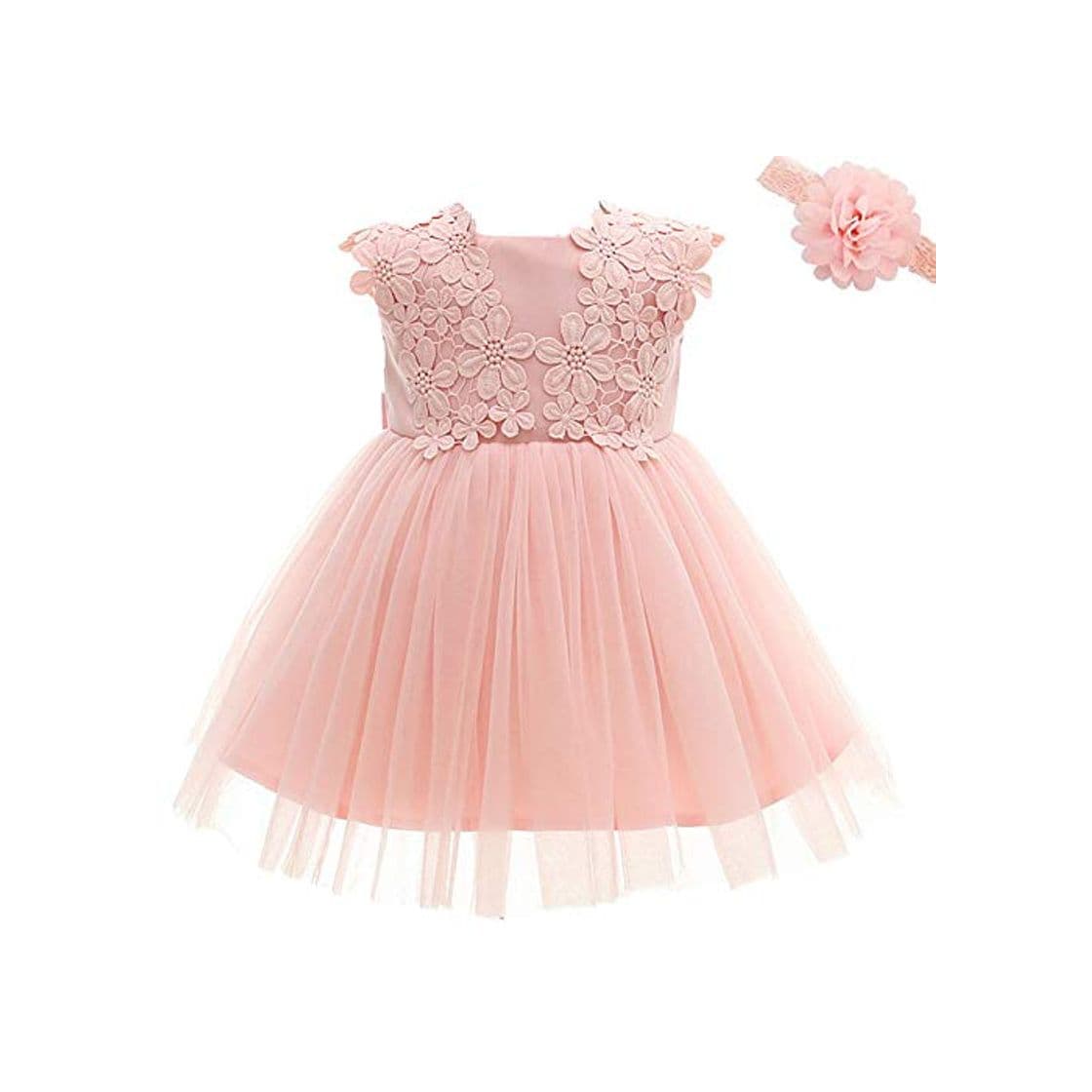 Moda Vestido de fiesta para niña, para cumpleaños, bodas, bautizos Rosa rosa 3Meses