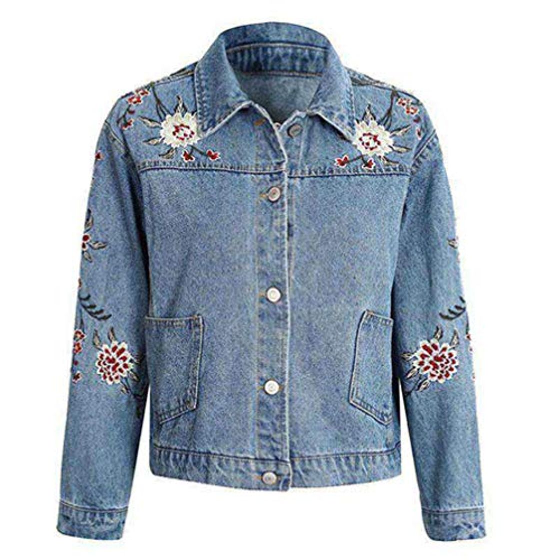 Moda Mujeres Abrigos de Mezclilla Bordado otoño e Invierno Vintage Manga Larga Floja Jeans Mujer Casual Outwear Casaco Feminino