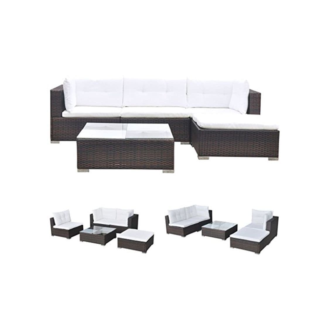 Product vidaXL Conjunto de Muebles de Jardín 5 Piezas Ratán Sintético Marrón Juego Comedor Exterior Mesa y Sillas Patio Porche Terraza Material Estilo Mimbre