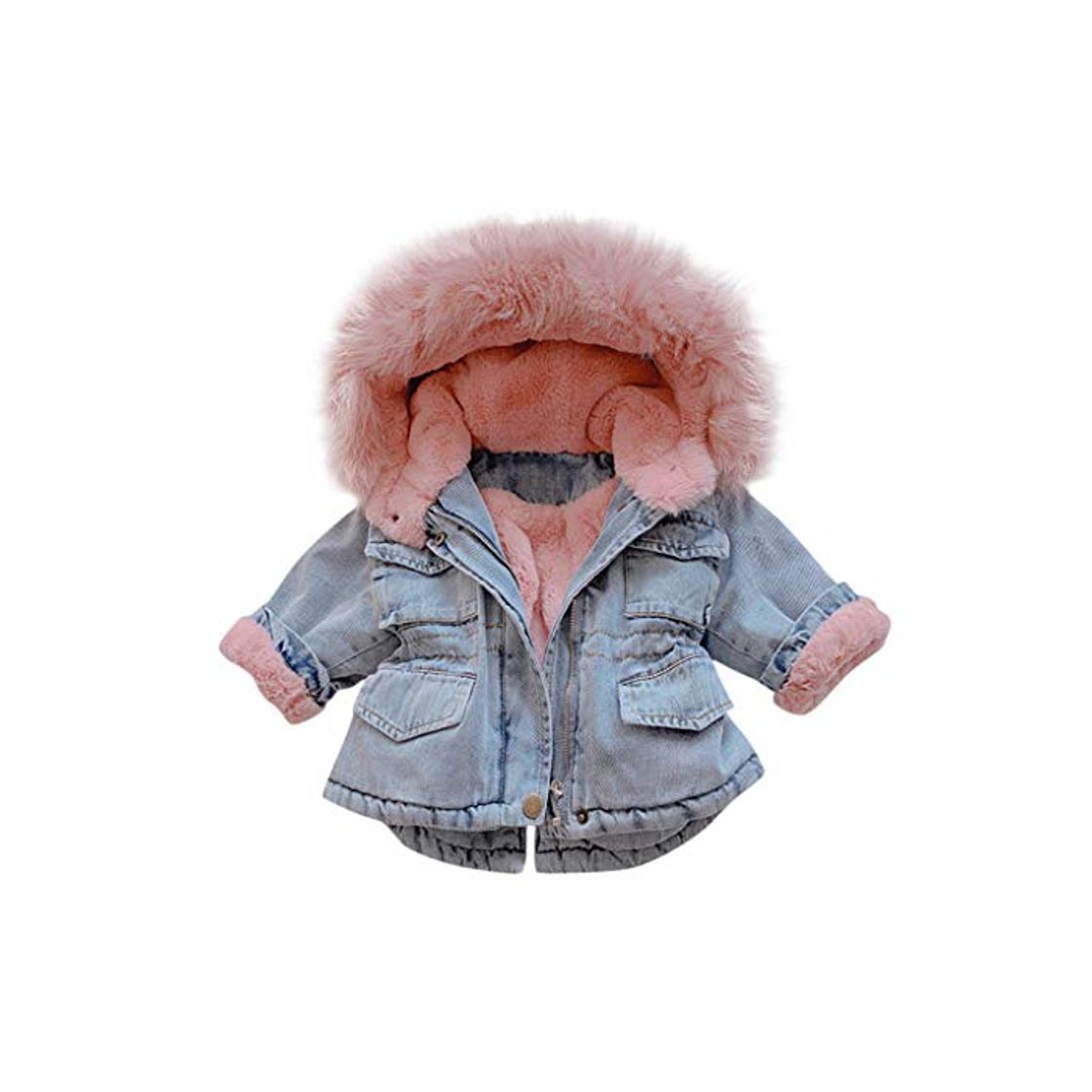 Moda LHWY Chaqueta Mezclilla Jacket Vaquera con Capucha de Piel sintética para Niñas