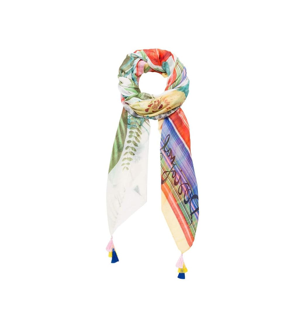 Fashion Desigual Rectangle Foulard Clio Woman White Bufanda, Blanco