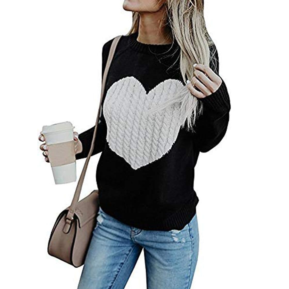 Fashion Sudadera de Mujer Básica Knit Love Suéter Moda O