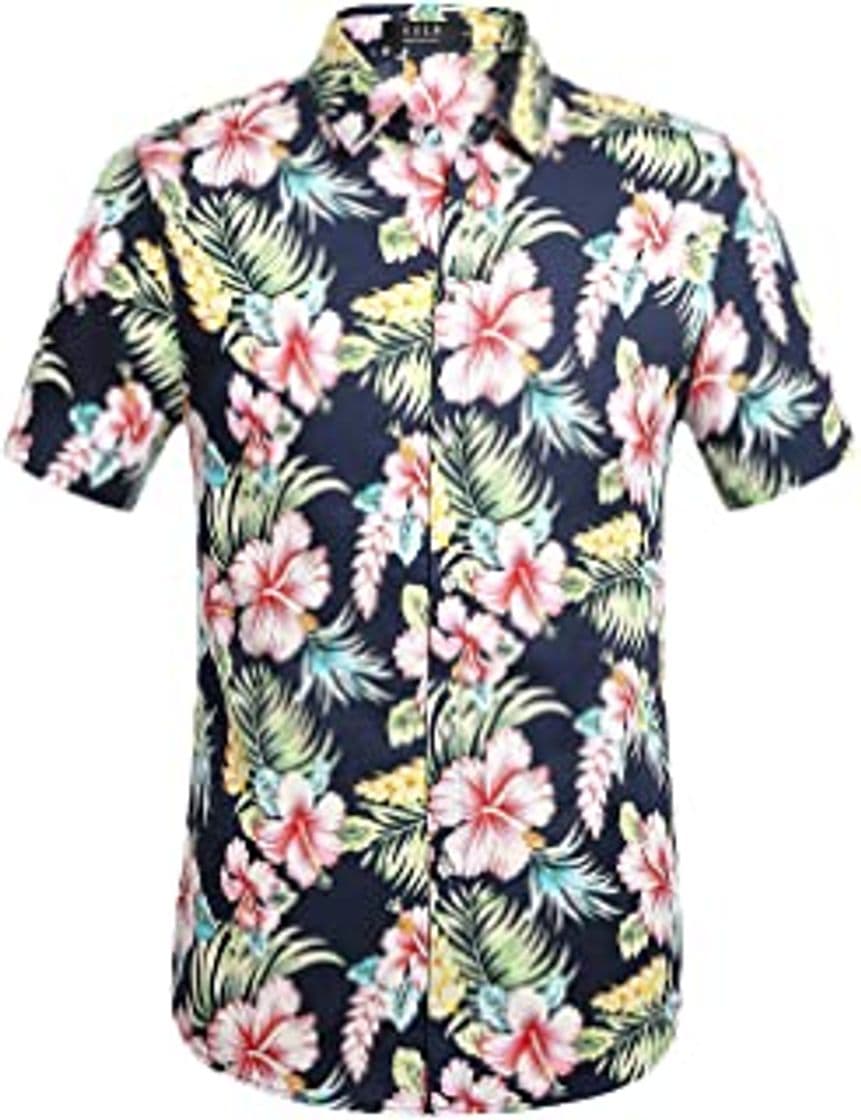 Moda SSLR Camisa Playera Estilo Hawaiiana Floral Veraniega Manga Corta Casual para Hombre