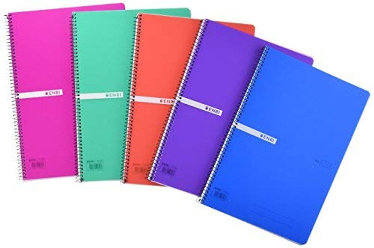 Producto Enri 400042280 Pack de 5 cuadernos espiral, tapa plástico translúcido, Fº, surtido