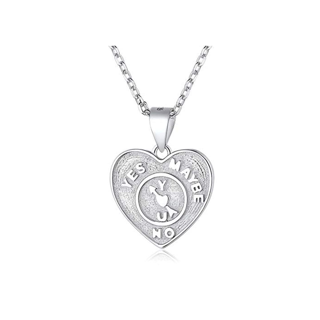 Moda ChicSilver Corazón Flecha Letras Grabadas Yes No Maybe Amor Silencio Collar de Regalo Romántico para Novias Parejas Plata de Ley 925 Platino