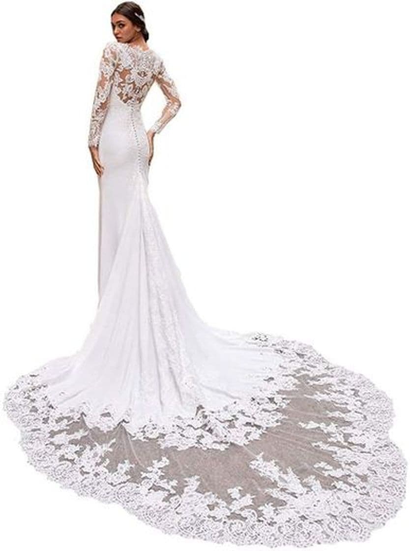 Moda iluckin Sexy V Neck Long Sleeves Lace Women Bridal Ball Gown ...