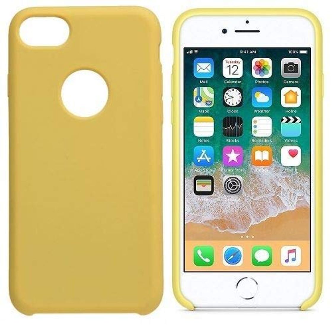 Electrónica Desconocido Funda para iPhone 7/8, Silicona Amarillo Pastel Logo Apple, Carcasa Silicona