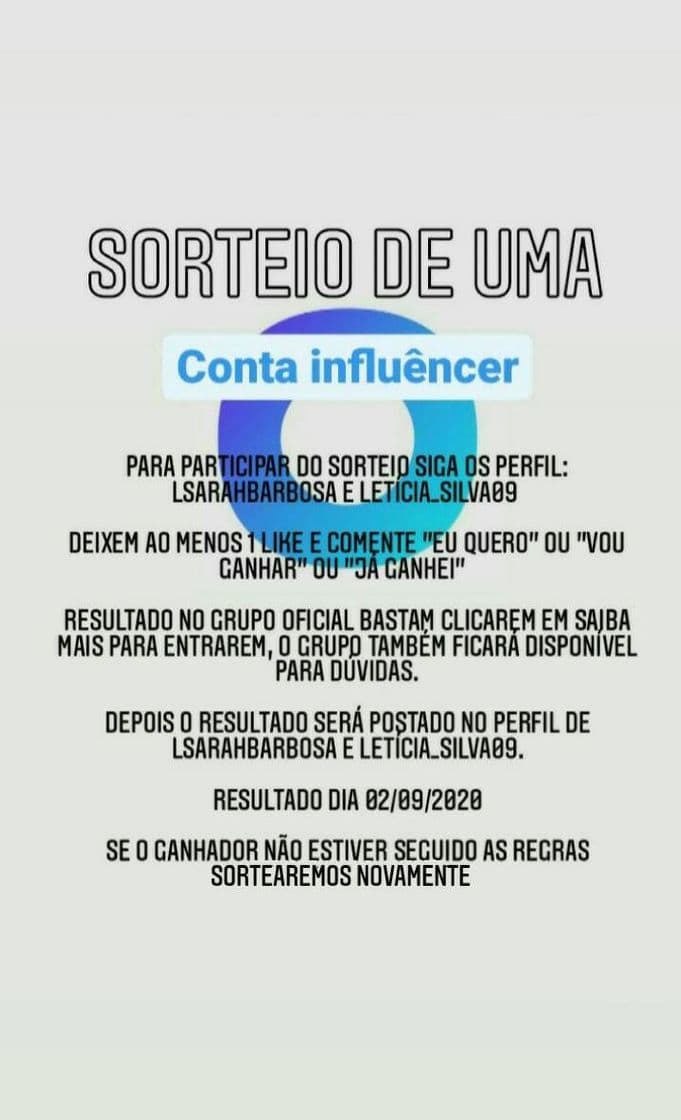 Fashion Sorteio conta influêncer💙