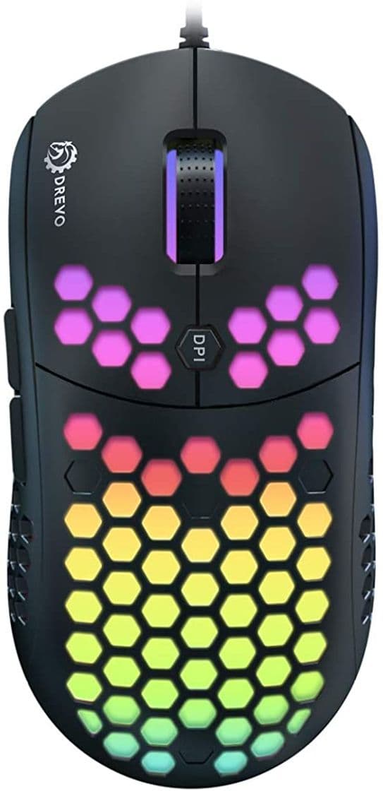 Producto DREVO Falcon Ratón de juegos con cable liviano RGB-LED Sensor óptico 16000DPI