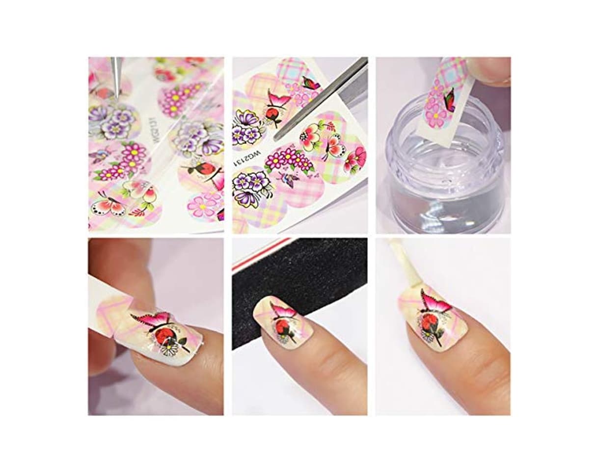 Belleza Pegatinas Uñas，Kapmore 24 Hojas Pegatinas Uñas Decorativas Nail Art Stickers Elegante Estampado