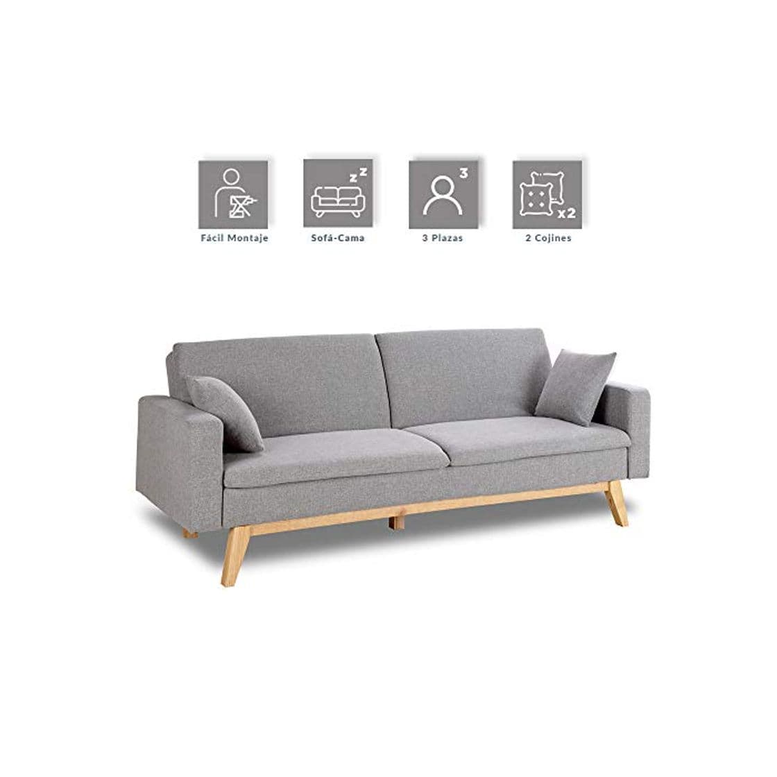 Producto Don Descanso, Sofá Cama 3 plazas Reine, Tapizado en Tela, Color Gris