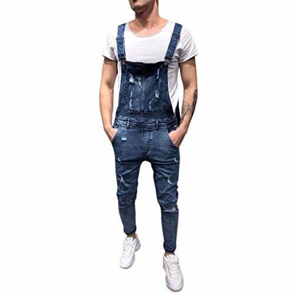 Fashion Peto Corte Ajuste Holgado Pantalón Chandal Hombre Mono Vaquero Mezclilla Jumpsuit Casual