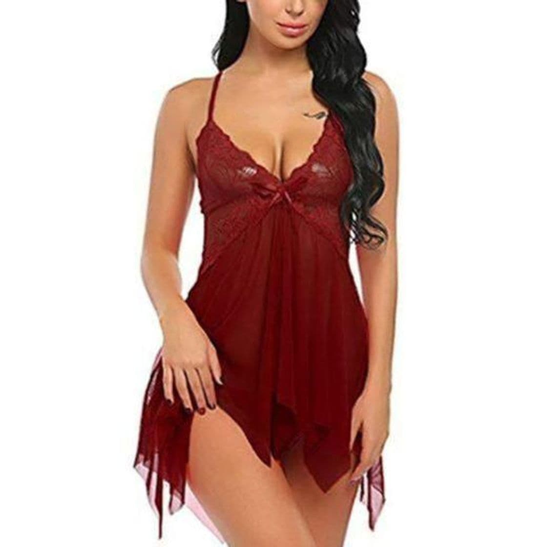 Fashion SEDEX Lencería Mujer Erótica Ropa Interior Camisón Babydoll Halter Cordón Transparente Lencería de Encaje Tentación