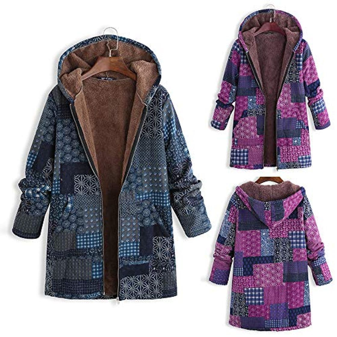 Producto Abrigo De Invierno Mujer Libre Abrigos para Mujer Rebajas Talla Grande Abrigo con Capucha De Manga Larga Vintage Cremallera Señoras Abrigos con Bolsillos Gruesos De Lana riou