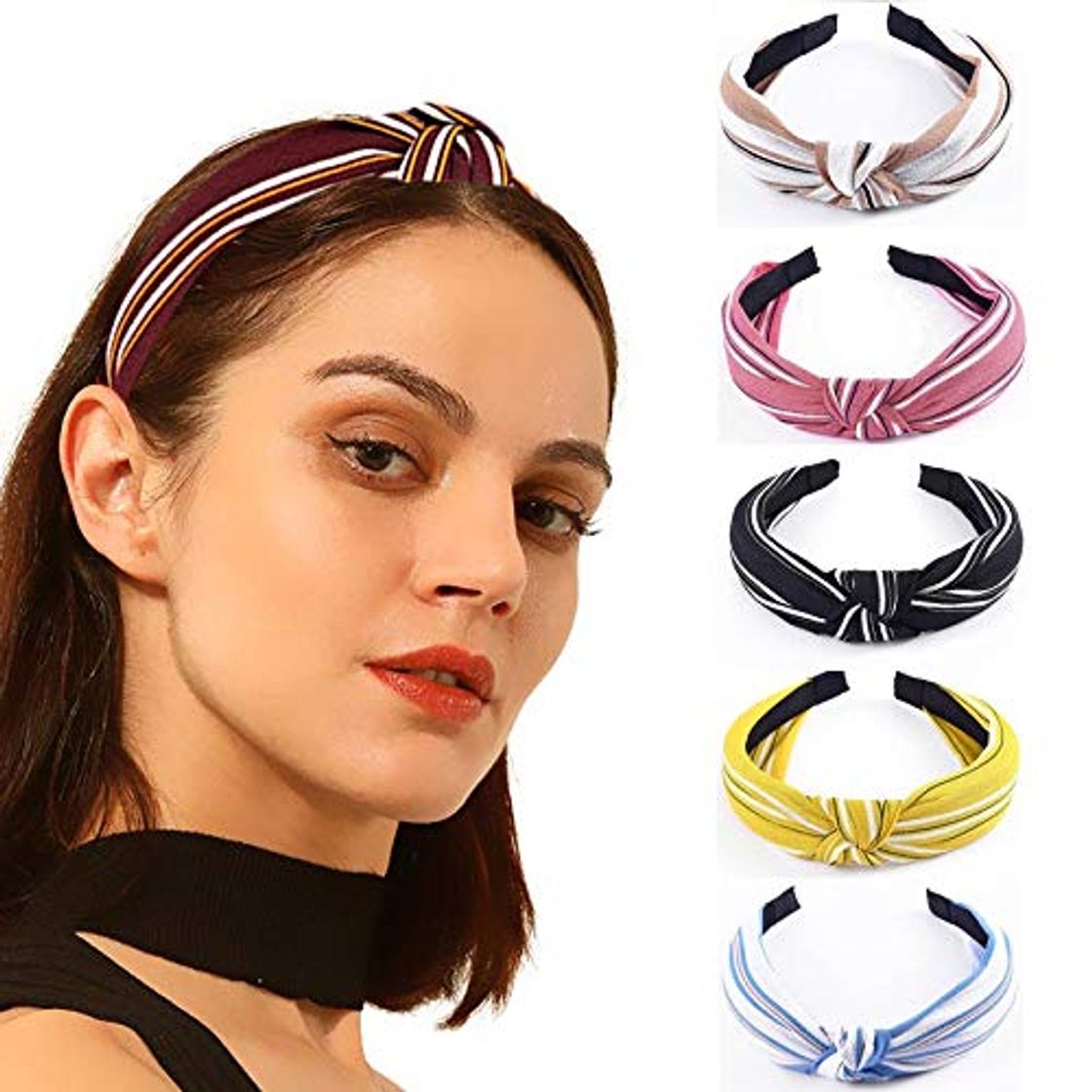 Moda Bohend Moda Mujeres Diadema extenso Flor Anudado Aro de pelo Sólido Turbante Uso diario Paquete de 6 Acessories capilares Para Mujeres Y Grils