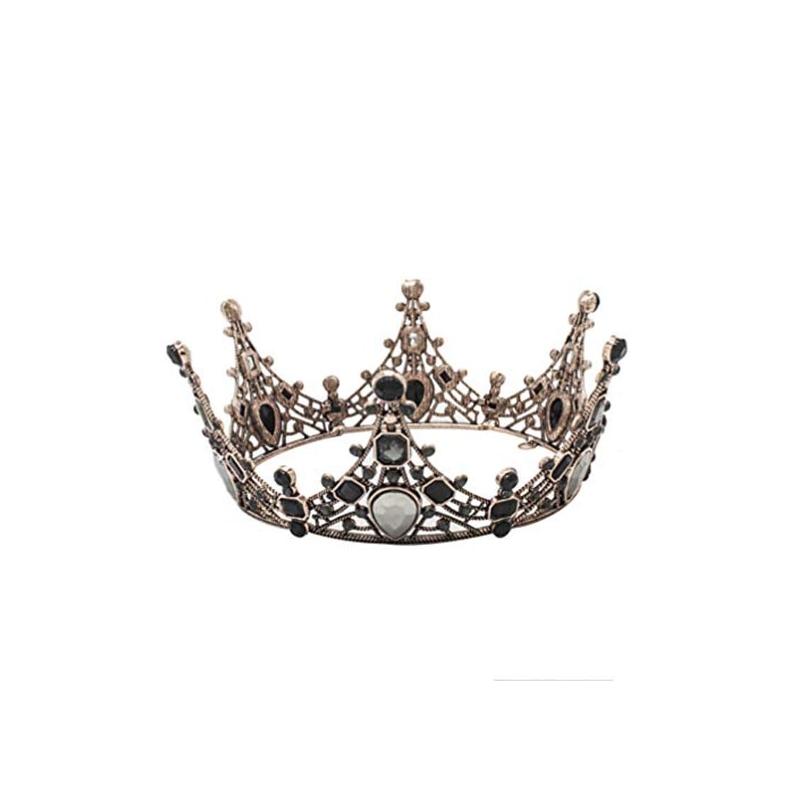 Product Lurrose corona barroca cristal negro redondo reina corona vintage bronce tiara nupcial para boda prom