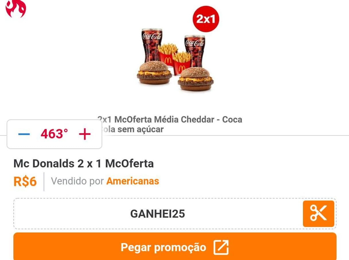 Fashion McDonald's mcoferta média cheddar cupom GANHEI25