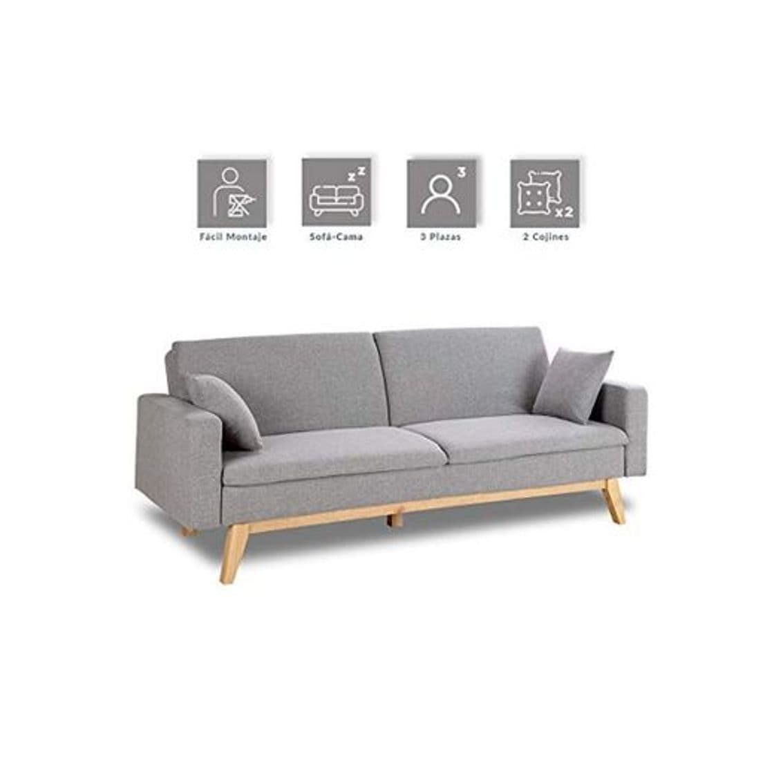 Producto Don Descanso, Sofá Cama 3 plazas Reine, Tapizado en Tela, Color Gris