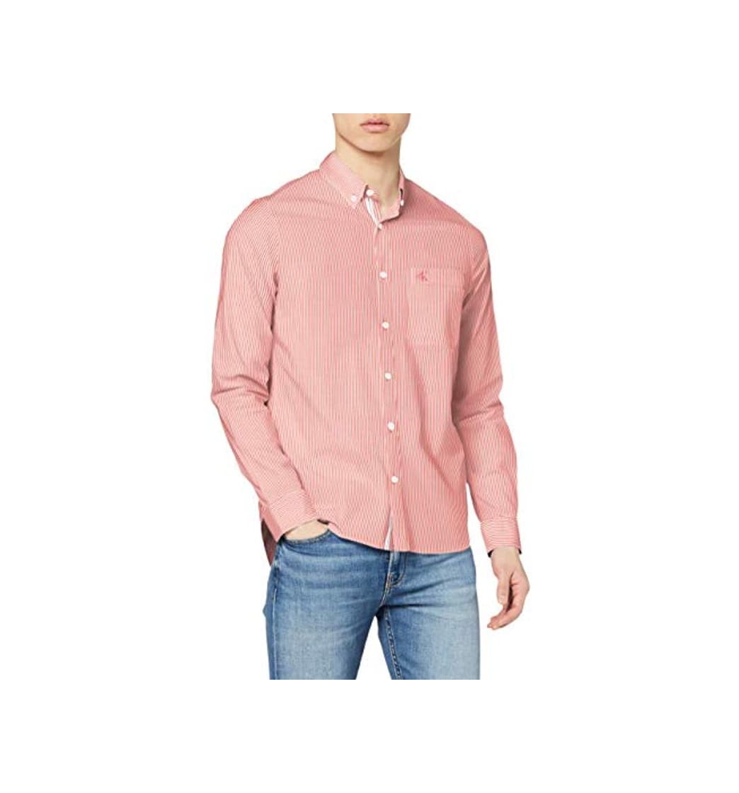 Moda Calvin Klein Washed Stripe Stretch Shirt 'f' Camisa, Rojo