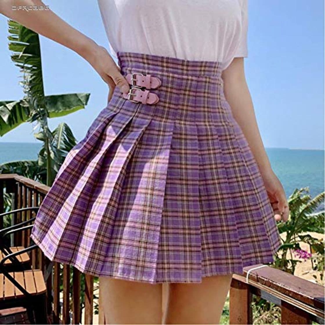 Fashion WEDFGX Mini Falda Plisada de Estilo Preppy púrpura Mujeres 2019 Summer Casual School Falda Corta a Cuadros Kawaii Señoras de Cintura Alta Saia Faldas