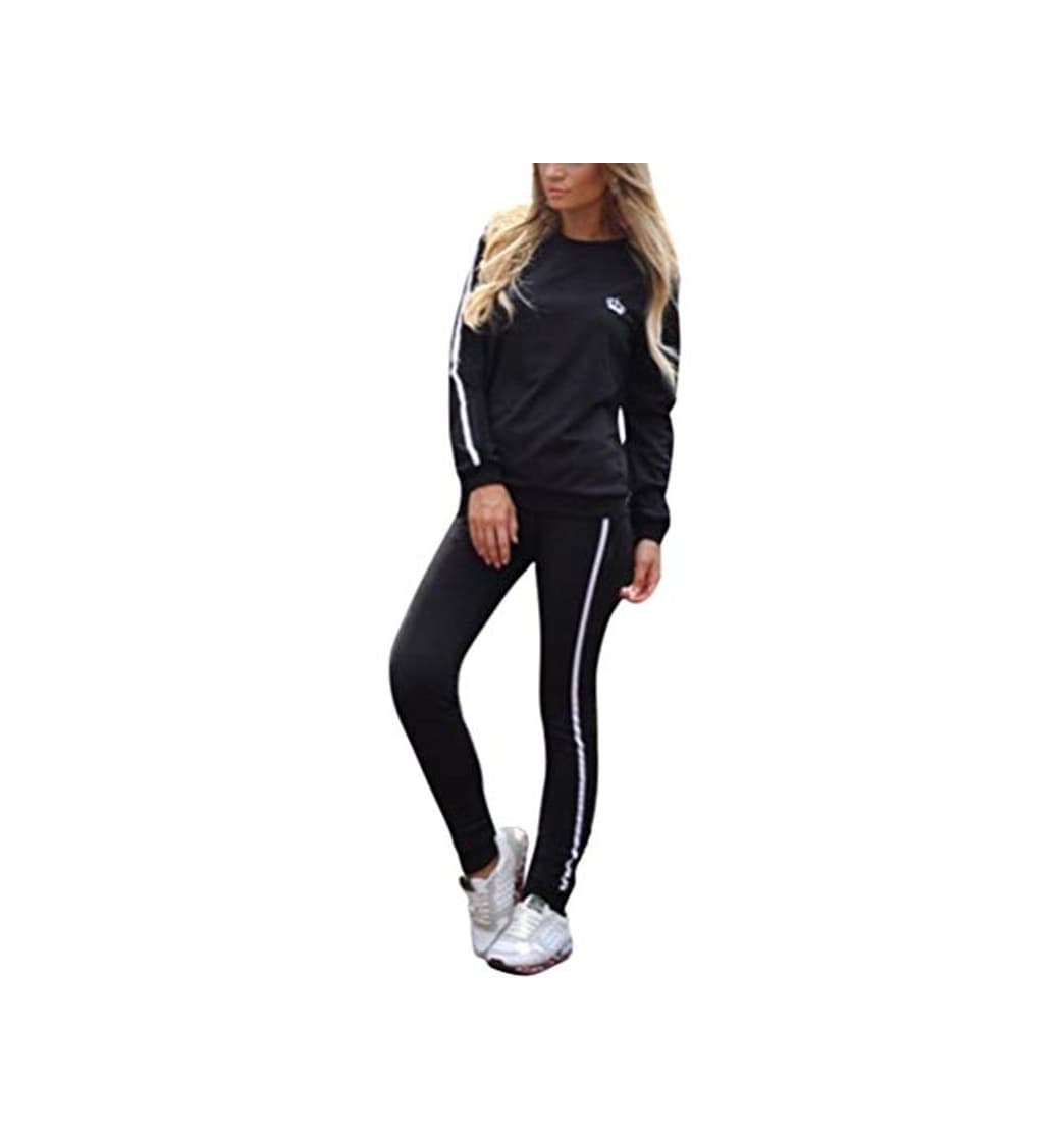 Fashion Minetom Mujeres Manga Larga Chándales Sudadera Pantalones Deportivos a Rayas Trajes 2 Piezas Monos Jumpsuit Deportes Jogging Yoga Outfit Negro ES 38