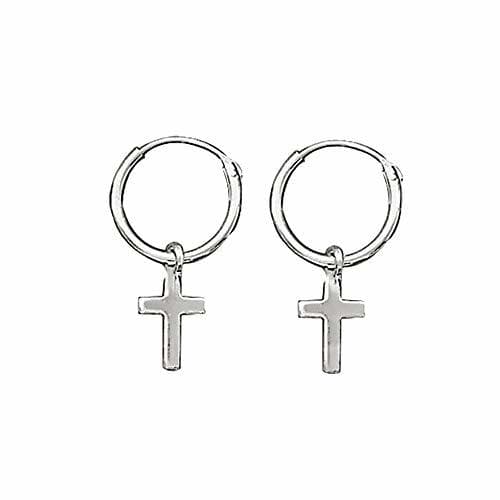 Fashion Pendientes Aro con Cruz Plata para Hombre y Mujer