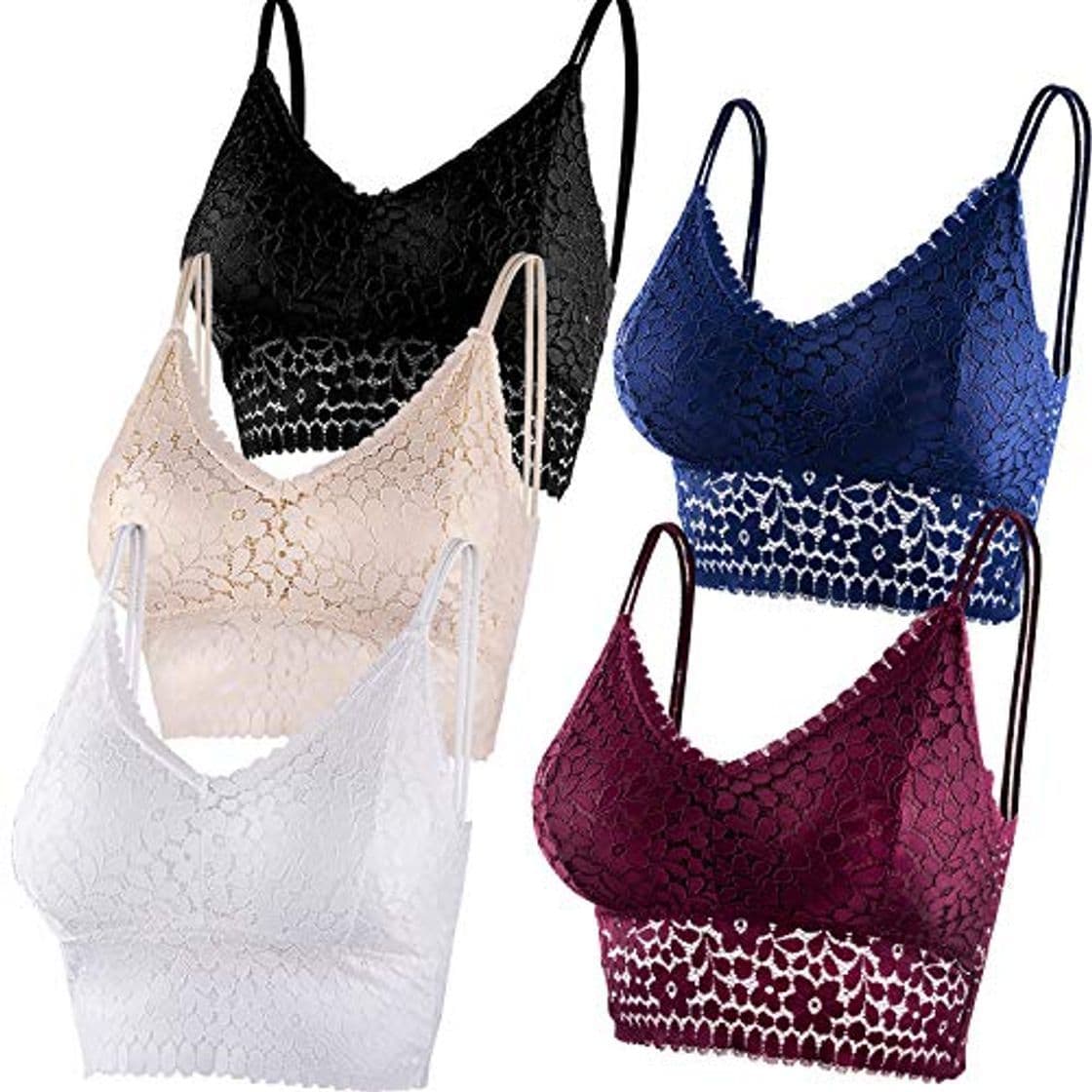 Fashion SIQUK 5 Piezas Sujetador de Encaje Tipo Bralette para Mujeres Niñas, 5