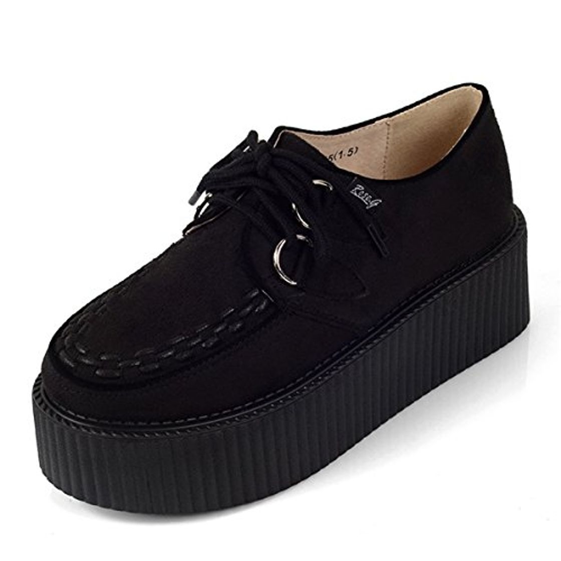 Place RoseG Mujer Cuero Plataforma Gótico Punk Creepers Zapatos de Cordones Negro Size42