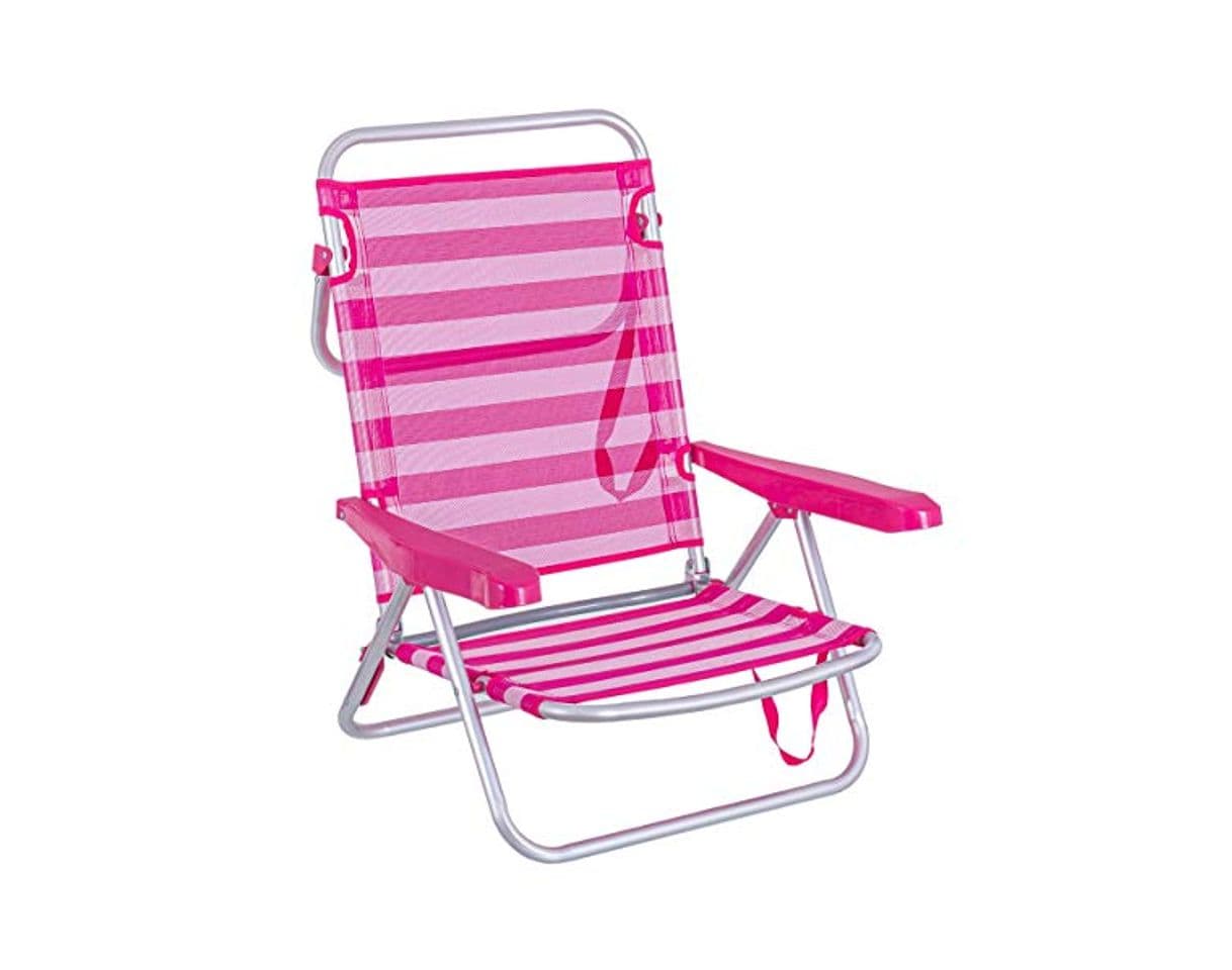 Product LOLAhome Silla de Playa Cama de 4 Posiciones Rosa de Aluminio y