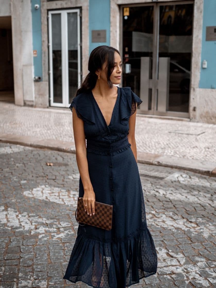 Moda Vestido de plumeti em azul